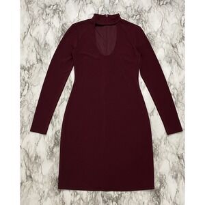 Express Womens Dress Size 4 Burgundy Long Sleeve Stretchy Choker Neck Line Lined